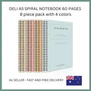 DELI A5 Spiral Notebook 60 Pages Office School Exercise Book 8 PCS Pack 4 Colors