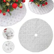 90/122cm Christmas Plush Tree Skirt Snowflakes Xmas Floor Fur Mat Cover Decor - Silver