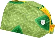 [WOSHJIUK] Working Hat 2 Pack Scrub Caps for Women,Orange Sunflowers Green Leaves,Tie Back Cap Adjustable Scrub Hat