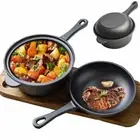 Cast Iron Skillet Pan Set 2 in 1 Stew Pot Kitchen Supplies Frying Pan Outdoor