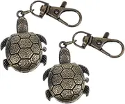 [FRCOLOR] 2pcs Retro Turtle Keychain Pocket Watch Cute Vintage Flip Open Design with Quartz Movement Durable Key Buckle present for Birthdays and Special Occasions