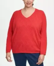 MSRP $70 Tommy Hilfiger Plus Size Ivy Cotton Argyle Sweater Red Size 0X