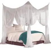 Just Relax Four Corner Post Elegant Mosquito Net Bed Canopy Set, White, Full-Que