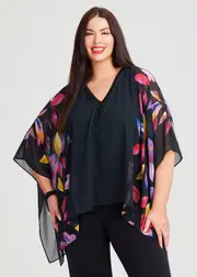 [Taking Shape] Taking Shape Border Petal Chiffon Event Top Size 20 in Black / Floral - Plus Size Women's Clothing Black / Floral