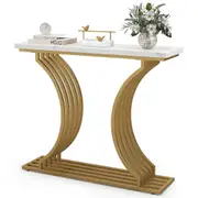 Giantex 100cm Gold Entryway Table Modern Console Table w/Faux Marble Tabletop & Geometric Metal Legs Narrow Side Table