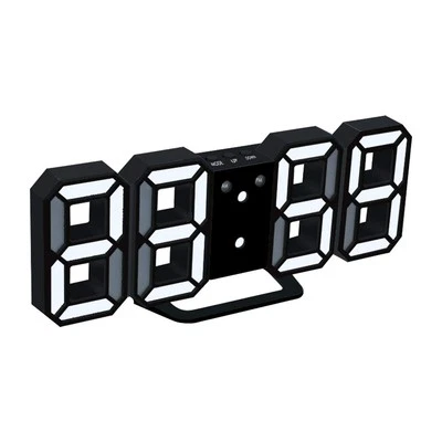 ZAZ Digital LED Clock 3D Digital Alarm Clock (Body: Black, LED: White) dtokei-00