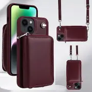 For iPhone 14 Plus Detachable Zipper Card Holder Phone Case Leather+TPU Crossbody Phone Bag