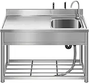 Mobile Kitchen Sink, Movable Sink Outdoor Sink Sink Stainless Steel Sink Cabinet Independent Sink Single Washbasin Integrated Platform with Holder,Right,90cm
