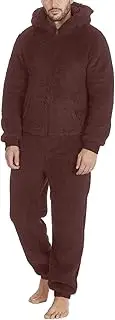 [Tigpoty] Fleece Jumpsuit Pajamas for Men One Piece Zip Up Pajamas Loose Fit Plus Size Jumpsuits Winter Soft Pajamas, Brown, 3X-Large, Brown, 3X-Large