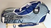 NWT Wilson Large Tennis Coach Bag US Open 6 Racket Holder Blue Strap Triple Zip