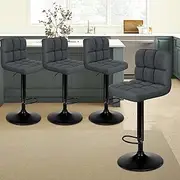 [ALFORDSON] Bar Stool 4Pcs Adjustable Kitchen Barstools Ralph Swivel Counter Dining Chair in 62-83cm Fabric Seat Height for Home Bar Dining Room (Dark Grey)