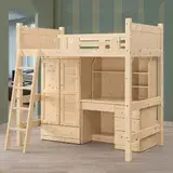在飛比找遠傳friDay購物優惠-MUNA 家居 松木高架床含衣櫃書桌3.5尺(雙層床 上下舖