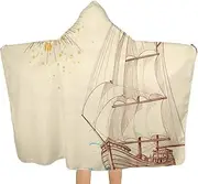 Hooded Beach Towel Sailing Boat Swim Bath Towel 81x130cm