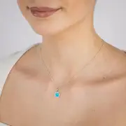 Sterling Silver Rhodium Plated Cubic Zirconia Created Blue Opal Square Pendant, Sterling Silver 50cm 40 Gauge Dicut Curb Chain (60173773)