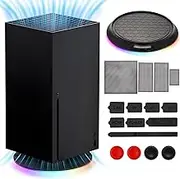 iulrtba RGB Vertical Stand for Xbox Series X with Dust Cover Filter Kits, LED Light Stand with Rubber Dust Filter Plugs, 4 Thump Grip Caps for Xbox Controller, RGB Light Modes, Extra 2.0 USB Ports