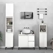 Bathroom Storage Cabinet, Bathroom Floor Cabinet Freestanding Laundry Cupboard Storage Organizer Bathroom Cabinet High Gloss White 30x30x100 cm Engineered Wood
