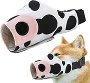 Printed Dog Muzzle,Cow Design Air Mesh Muzzle for Pet - Adjustable Loop Secure Training Cover to Prevent Biting Chewing Scavenging