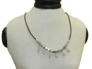 Fossil Leather Nugget Drops Necklace Silvertone Mint Green JA3379040 New! NWT
