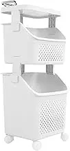 Bathroom Laundry Basket, Stackable Rolling Laundry Hamper, Laundry Sorter with 4 Wheels, Clothes Storage Basket, Storage Cart, Household Organizer for Home, Kitchen, Bathroom (2 Tier)