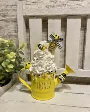 Cute HONEYBEE Mini Metal Watering Can Fake Whipped Cream Tiered Tray Decor