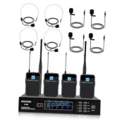 4 Channel Wireless Lapel Microphone, Set of 4 Headset & Lavalier Mics with