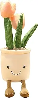 WUZHOU Tulip Plush Toy, 13.7" Flower Pot Stuffed Plushie Pillow Decoration, Soft Fluffy Toy Succulent Plants Friend Throw Pillow, Multicolor (Pink--Tulip)