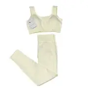 NEW Afitne high wasted ribbed cream leggings with sports bra 781-W