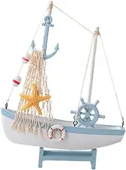 ABOOFAN Mediterranean Style Wooden Sailboat Model Nautical Boat Ornament for Home Decor