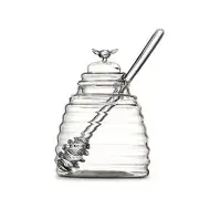 Clear Borosilicate Glass Honey Jar Pot with Dipper and Dustproof Lid for Home