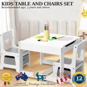 Kids Table and Chairs Set Activity Play Study Desk with Toys Storage Box Grey AU