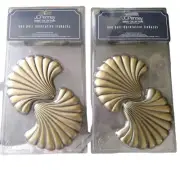 Vtg Metal Curtain Tie Backs Sea Shells Gold Beach Home Decor Set W Hardware