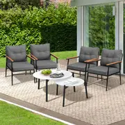 Livsip Outdoor Patio Setting 6 Piece Bistro Lounge Furniture White Table Set