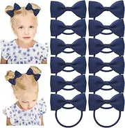 YzmrBdqc 12 Pcs Girls Bows Hair Ties, School Hair Accessories Bow Bobbles Hair Bows and Elastics Hair Bands, Great Match for School Uniform (Navy)