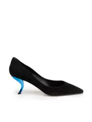 Black Suede Angled Heel Pumps