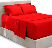 Hearth & Harbor Extra Deep Pocket Sheets - Fits Mattress 18-24 Inches Deep - Extra Deep Pocket Split King Size Sets - 7 Piece Split King Size - Split King, Cherry Red