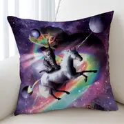Crazy Funny Space Cat Riding Unicorn with Tacos and Rainbow Cushion Cover