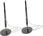Angoily 2 Sets Elegant Metal Ballpoint Pen with Chain and Base Stand for Desk Office Use Black Ink for Signing Guest Reception