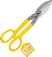 12” Tin Snips Metal Cutters with Flat Blade, with Comfortable Yellow Rubber Hand
