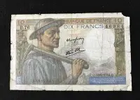 在飛比找Yahoo奇摩拍賣-7-11運費0元優惠優惠-1944年法國10法郎紙幣