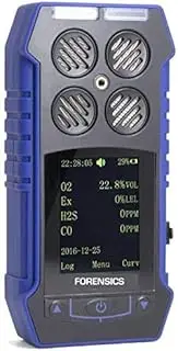 4 GAS Detector O2, CO, H2S, LEL by Forensics | USA NIST Calibration | Color Display with Graphing | Strong ABS with Anti-Slip Grip Rubber | Dust & Explosion Proof | USB Recharge Li-Ion Battery |