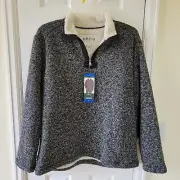 Orvis Brighton Quarter Zip Pullover Size L Sherpa Lined Gray Marled Knit Jacket