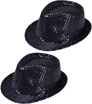 jojofuny 2 Pcs Sequins Dress up Hats Dreses Fedora Hats for Men Bonnet for Men Birthday Light up Mens Hats Black Hats Costume Hat for Adults Party Hat Magician Costume Headwear Universal