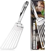 KSENDALO 12.6" Metal Spatula, 304 Stainless Steel Fish Spatula With Long Wide Blade, Good Fish Turner Spatula with Easier Flipping, Frying, Silver(Style 1)