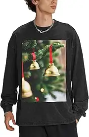 [GaxfjRu] Christmas Tree and Bells print Men's Crewneck Loose fit Sweatshirt Lightweight Soft Basic Pullover Tops Men's Sweatshirt