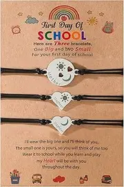 [CHYHMYT] First Day of School Back to School Mother Daughter Bracelets Matcing Heart Charm Wish Bracelets-moon star-sun First day of School Gifts for Girls Matching Adjustable Heart