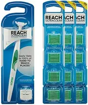Reach Ultraclean Access Flosser Bundle, Mint, Plaque Remover for Teeth, for Hard to Reach Areas, Oral Care, PFAS-Free, 1 Flosser Starter Kit + 3 Packs Refill Heads