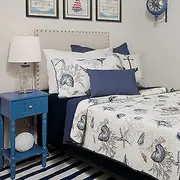 Brandream Ocean Comforter Sets Twin Size 100% Cotton Lightweight Quilt Set Coverlet Sets Navy Coastal Bedding Twin XL 2-Piece