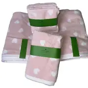 Kate Spade New York Chalk Pink White Hearts 8 Piece Towel Set Bath Hand Wash NEW