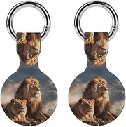 2PCS for Two Lions Air Tag Holder Case Waterproof & Shockproof Anti-Scratch Protective Air Tag Cover with Keychain Ring Silicone Tags Holders for Luggage, Backpack, Keys, Pet