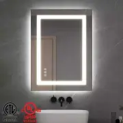 TOOLKISS Vanity Mirror 24"x32" Rectangular Frameless Anti-Fog LED Front Light